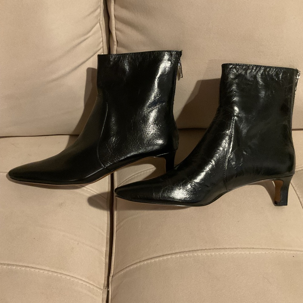 Madewell Glossy Leather Black Heeled Boots - Picture 2 of 6